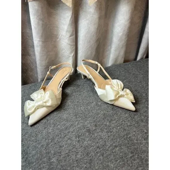 Jewel Badgley Mischka Shoshana Pointed Toe Sling Back Ivory Shoes Sz 8 - Picture 4 of 9
